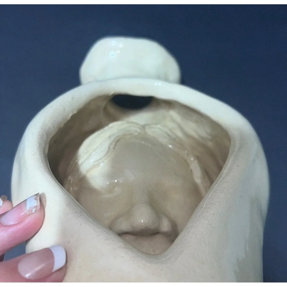 Artisan Ceramic Sculptural Face Vase Cream Glossy Hand Molded Surrealist Vessel